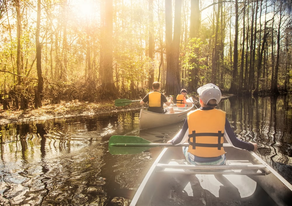Family kayaking in Florida Swamplands for an accessible outdoor adventure