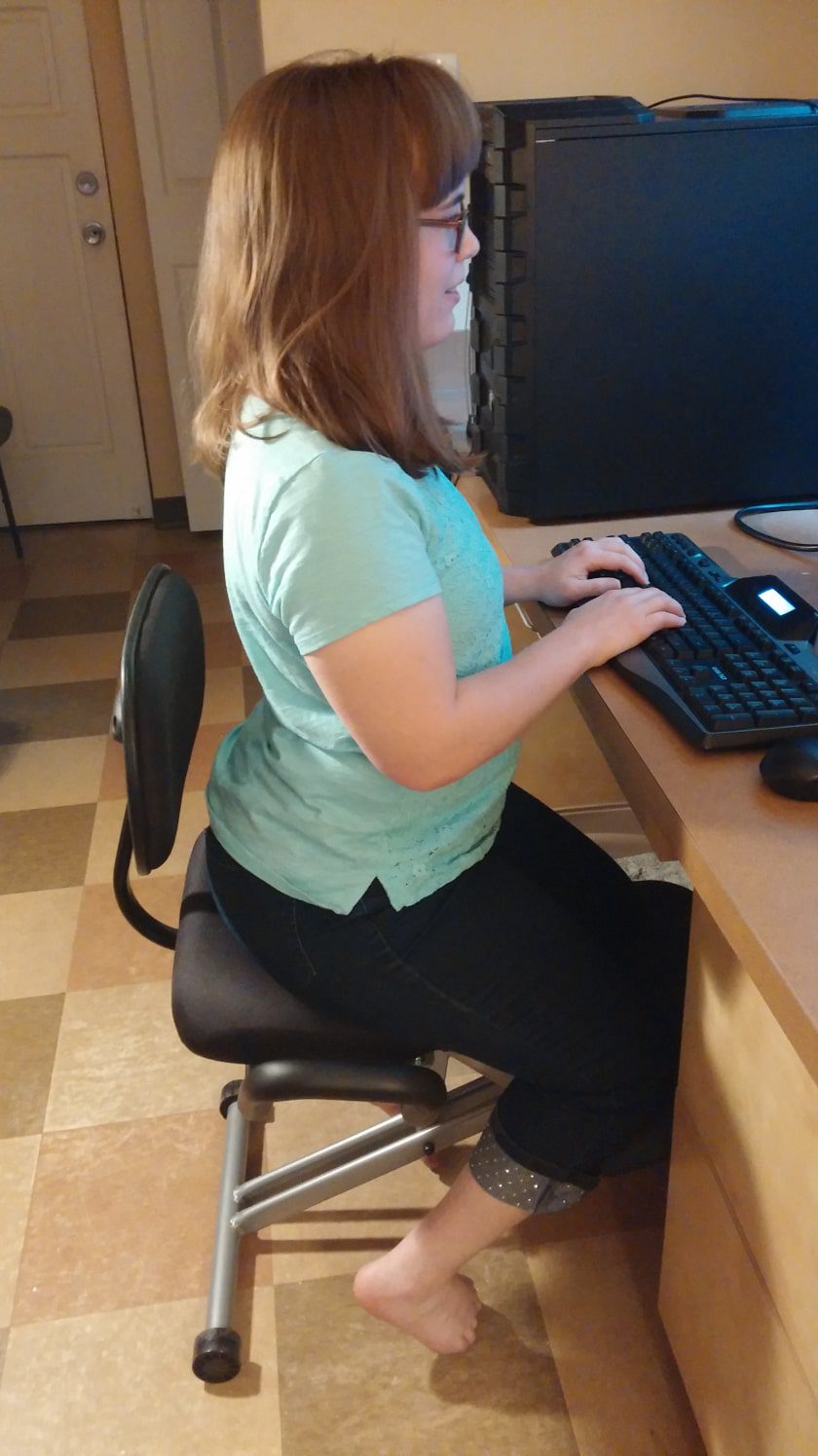 Chair promotes better back positioning at workstation.