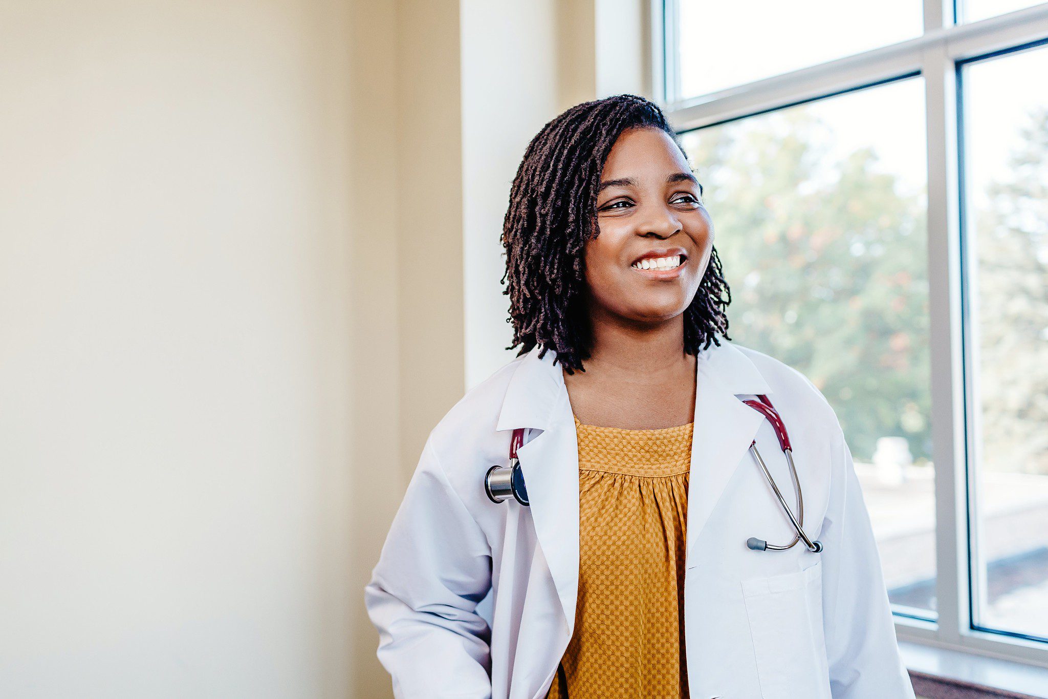 A nurse smiles