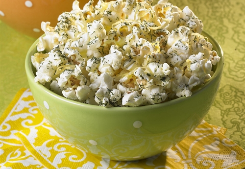bowl filled with Lemon Dill popcorn 
