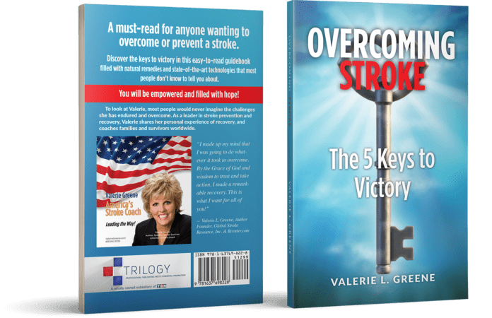 Book cover and back of Overcoming Stroke by Valerie Greene