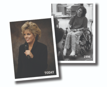 Valerie Greene - pictured after speaking after stroke, and before seated in a wheelchair