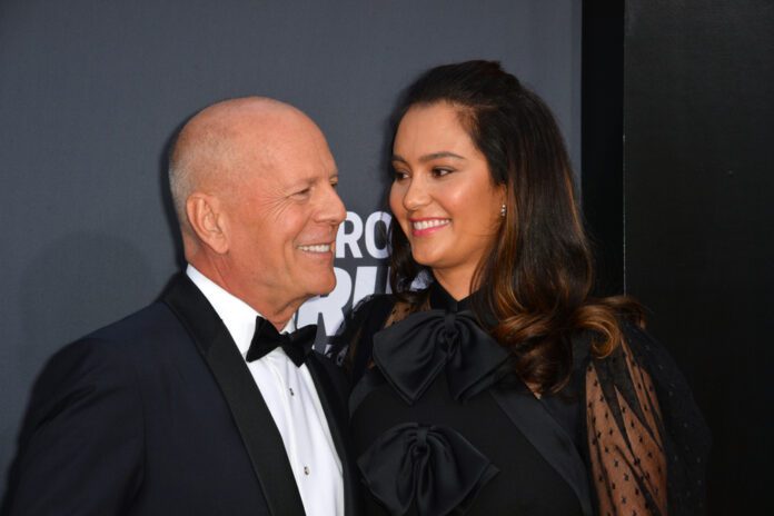 Actor Bruce Willis on the red carpet with his wife, Emma.