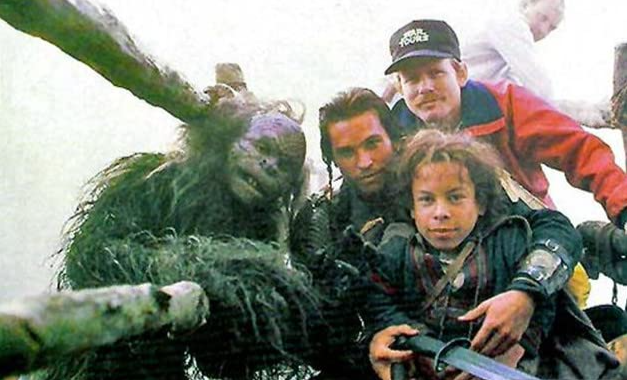 Unnamed costumed cast member, with Ron Howard, Val Kilmer and Warwick Davis
