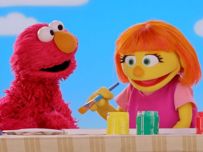 Sesame Street characters, Elmo and Julia, help promote autism acceptance