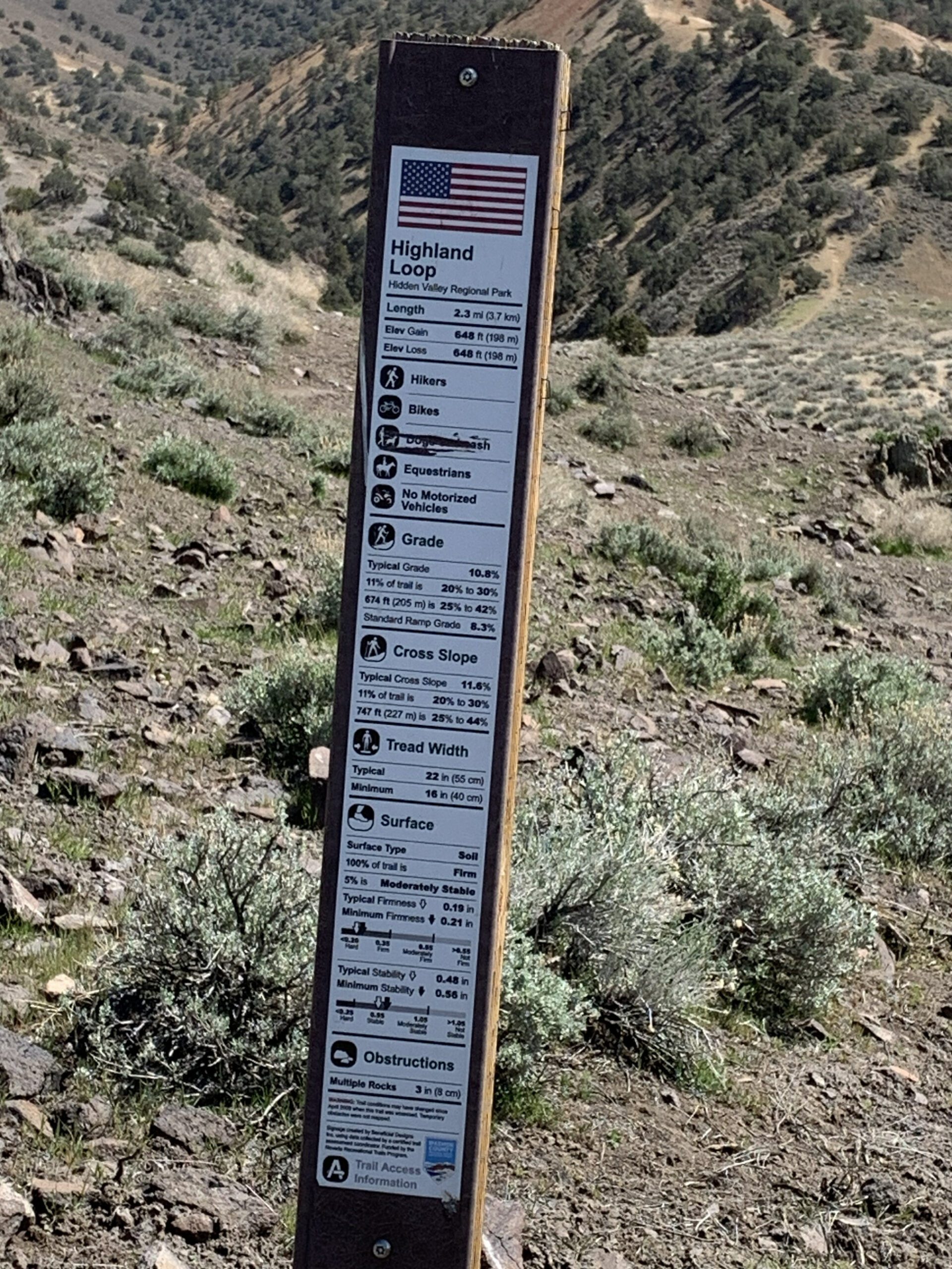 An example of a sign with information useful for mountain bikers using adaptive bikes.