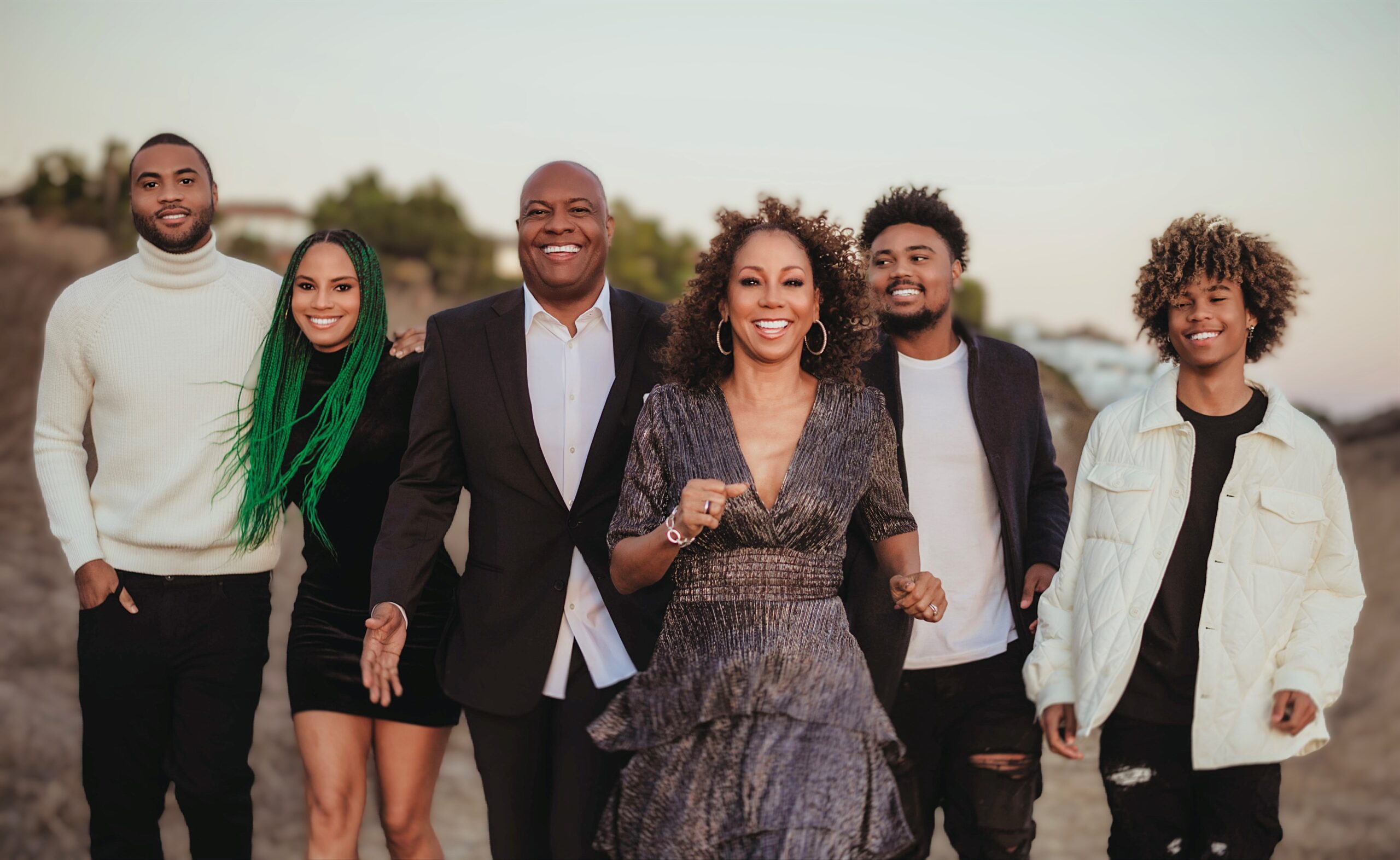 Holly Robinson Peete, photographed with her family including her husband and four children. 
